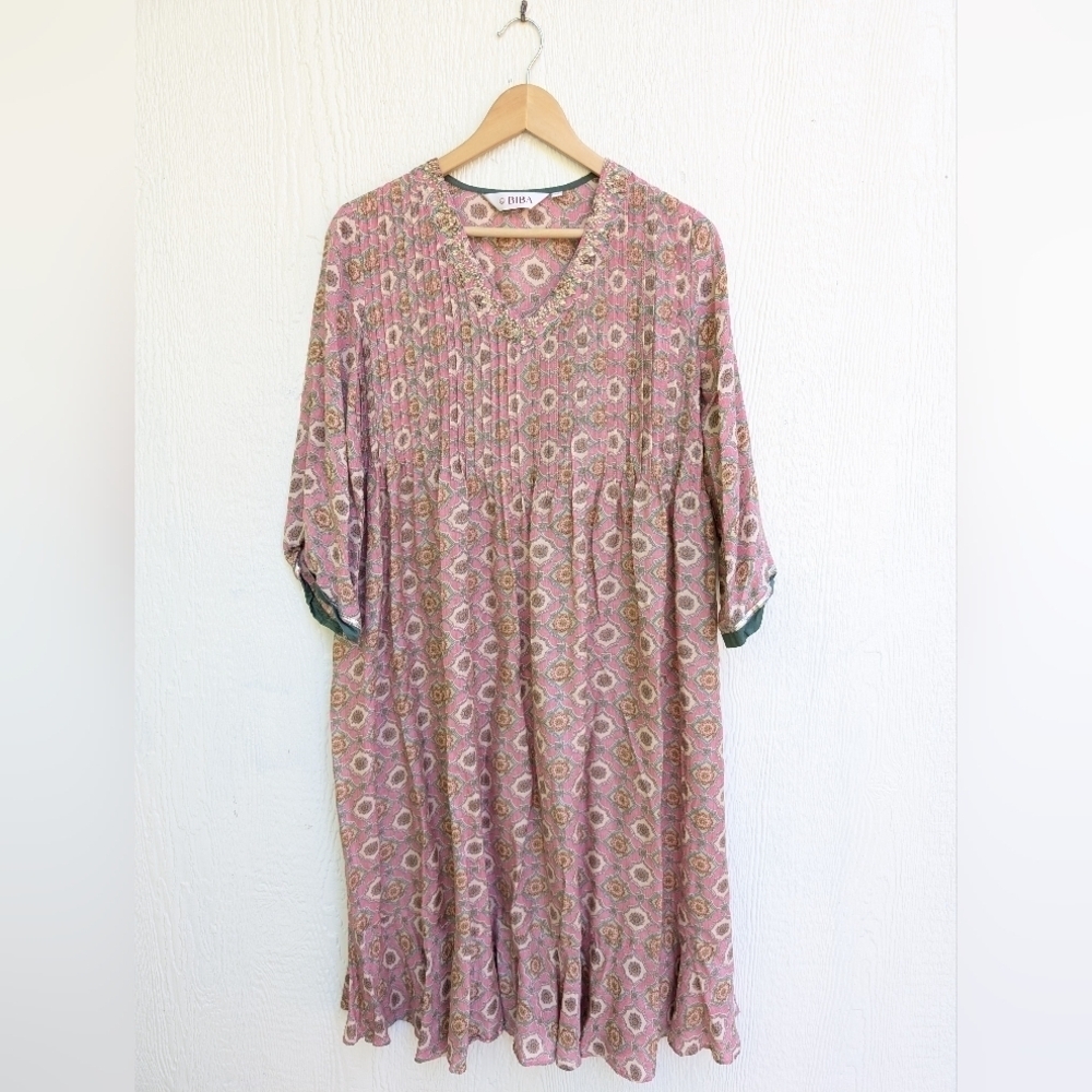 BIBA Floral Pink Flowy Boho Bolly Dress Kurta Women's Size 34